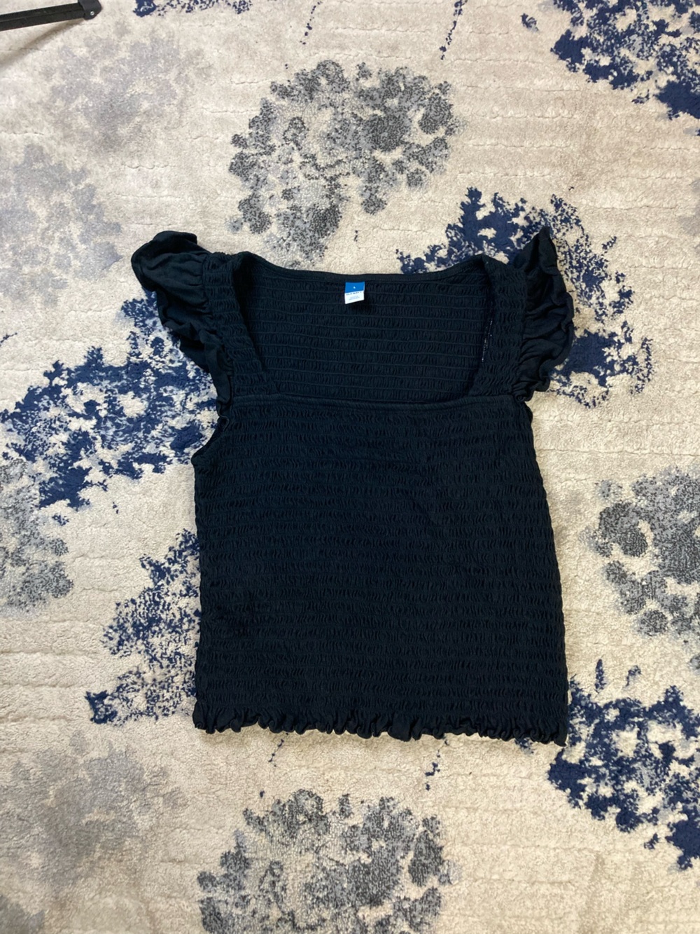Old Navy Black Smocked Square-Neck Ruffle Sleeve Top